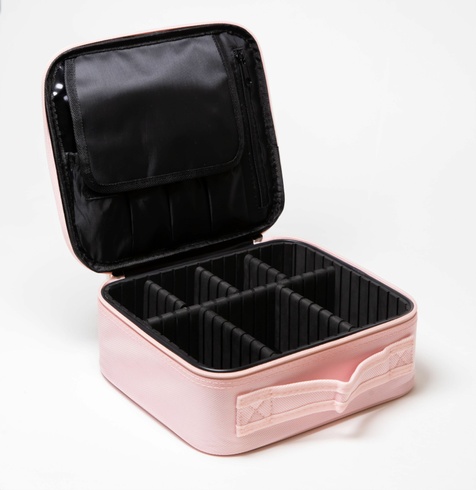 Органайзер бокс с зеркалом бьюти кейс косметичка чемоданчик сумка для хранения косметики и принадлежностей 26х23х10 см розовая