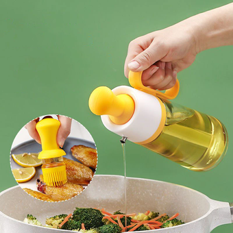 Стеклянный дозатор оливкового масла с щеткой 2 в 1, силиконовая капельница для измерения бутылки для приготовления пищи и щетка для выпечки, Прозрачный