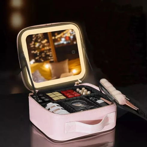 Дорожная косметичка-чемоданчик с LED зеркалом